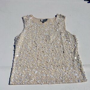 Talbots Collections Sequin Embellished Cream Womens Sleeveless Top SZ M